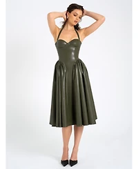 Miss Circle Women's Eliana Olive Faux Leather Dress