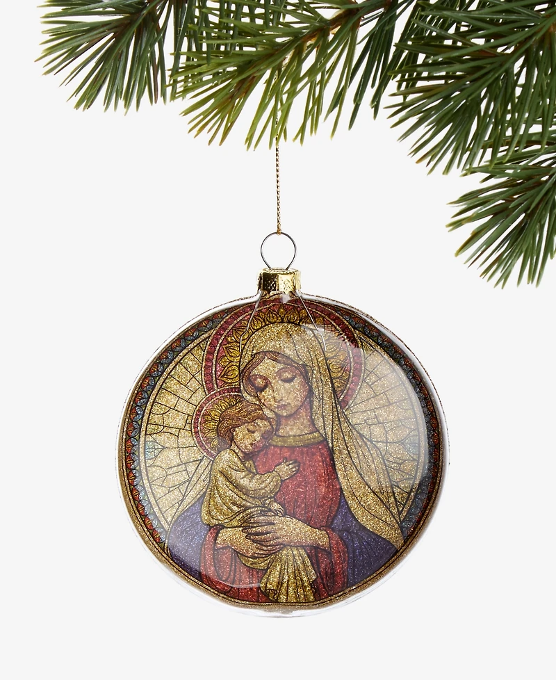 Holiday Lane Blessed Mother and Child Glass Disc Ornament, Macy's Exclusive