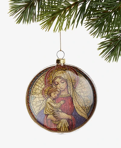 Holiday Lane Blessed Mother and Child Glass Disc Ornament, Macy's Exclusive