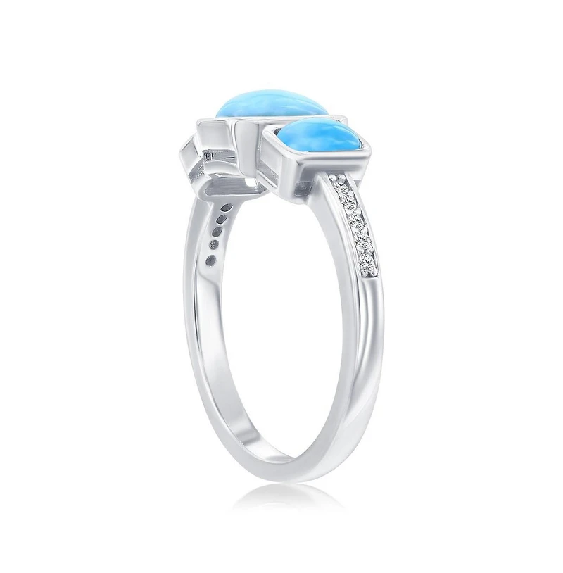 Sterling Silver, Rectangle Larimar & Cz Ring