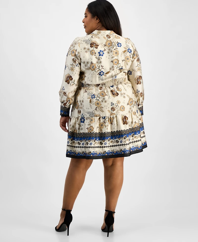 Anne Klein Plus Printed Satin Twill Fit & Flare Dress