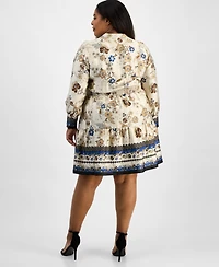 Anne Klein Plus Printed Satin Twill Fit & Flare Dress