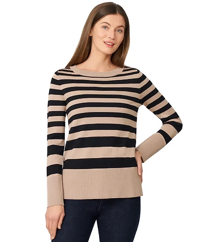Melissa Paige Women's Striped Scoop Neck Tunic Sweater