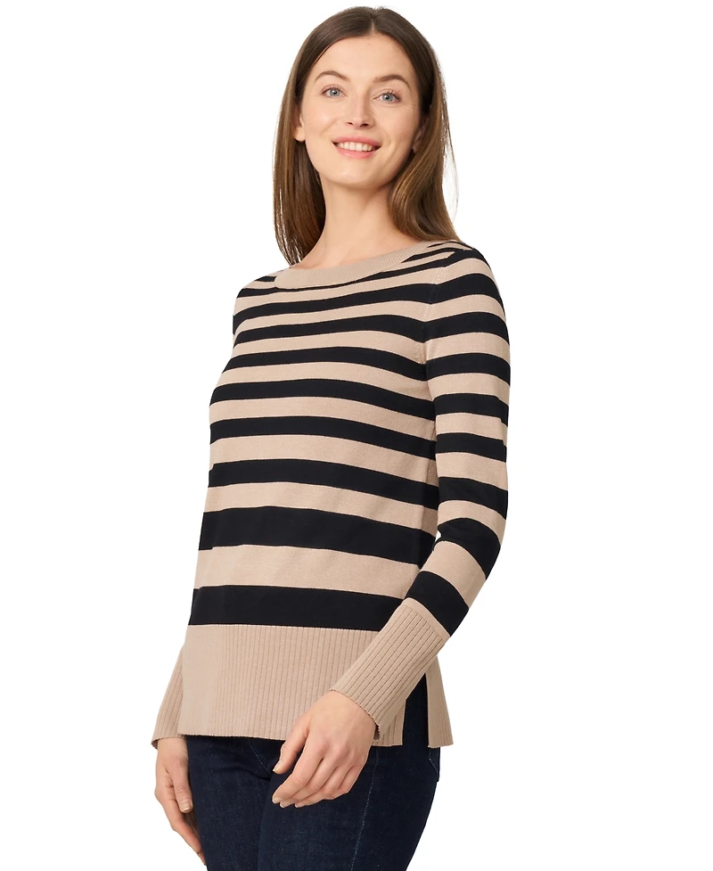 Melissa Paige Women's Striped Scoop Neck Tunic Sweater