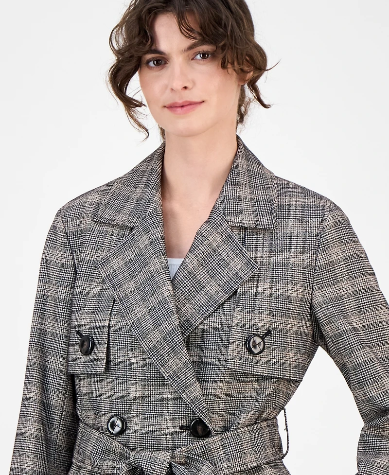 Anne Klein Women's Plaid Belted Button-Front Trench Jacket