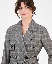 Anne Klein Women's Plaid Belted Button-Front Trench Jacket