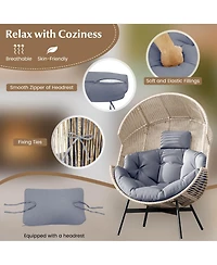 Gymax Wicker Stationary Egg Chair Lounge Basket Sofa w/ Heavy-Duty Metal Frame