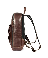 Aaron Leather Goods Full-Grain Leather Laptop Backpack with Buckled Front Pocket, Padded Shoulder Straps, Internal Organizer, and Breathable Mesh Back