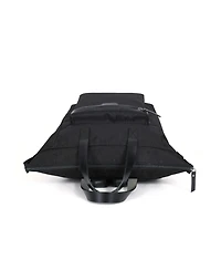 Sleek Black Laptop Backpack with Leather Trim, Dual Carry Handles, Padded Laptop Sleeve, Zip Closure, Adjustable Straps, Water-Resistant Nylon Body &#