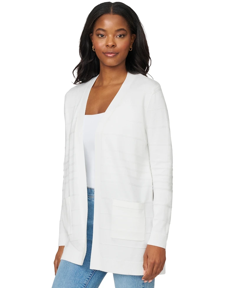 Melissa Paige Petite Textured-Stripe Open-Front Cardigan Sweater