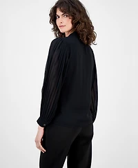 Anne Klein Women's Printed Pleated-Sleeve Chiffon Button-Front Top