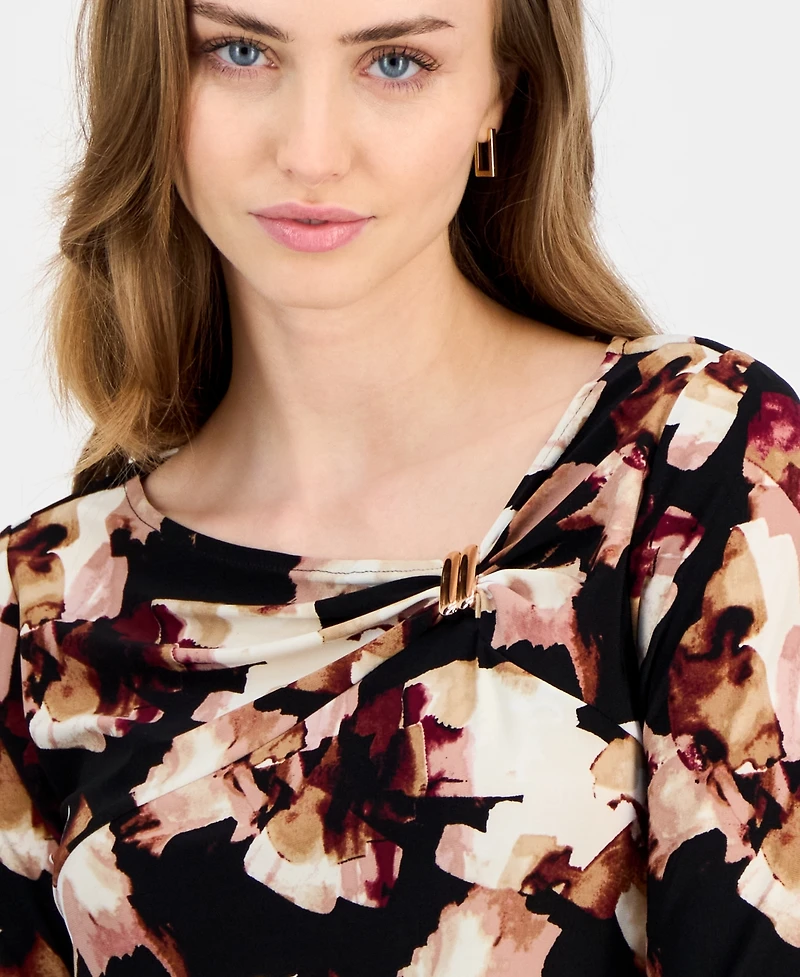 Anne Klein Women's Printed Hardware-Trim Top