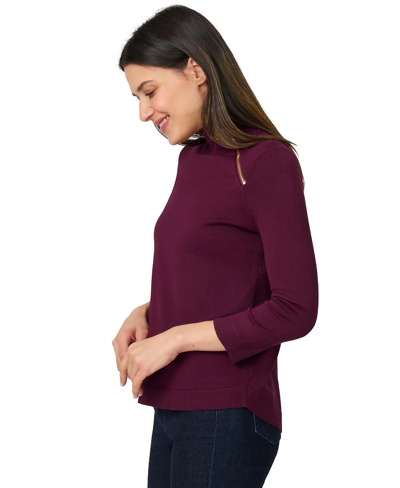 Melissa Paige Petite Mock Neck Asymmetric-Zip Sweater