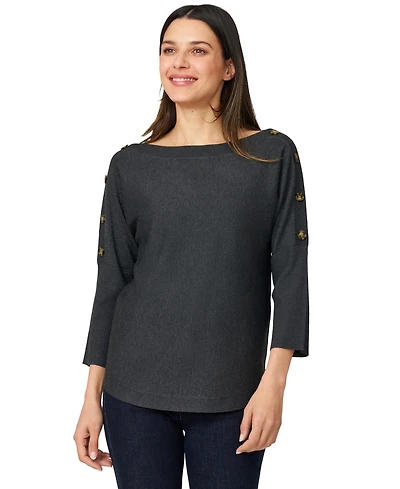 Melissa Paige Petite Button-Trim Dolman-Sleeve Sweater