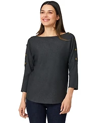 Melissa Paige Petite Button-Trim Dolman-Sleeve Sweater