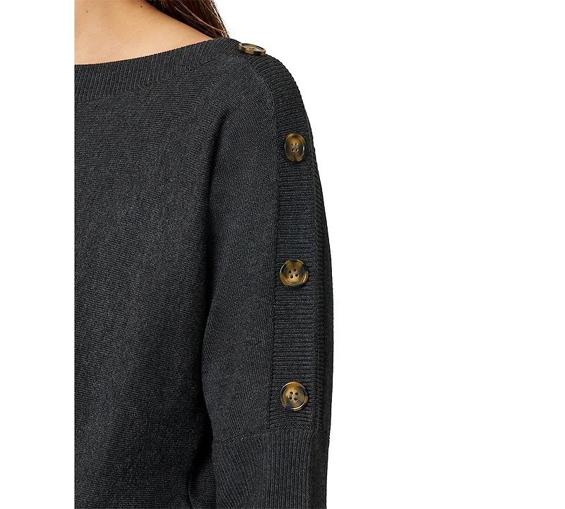 Melissa Paige Petite Button-Trim Dolman-Sleeve Sweater