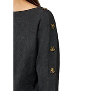 Melissa Paige Petite Button-Trim Dolman-Sleeve Sweater