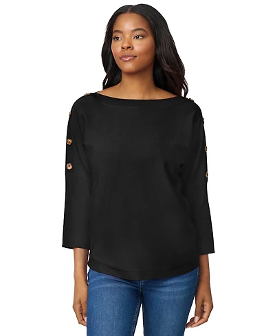 Melissa Paige Petite Button-Trim Dolman-Sleeve Sweater