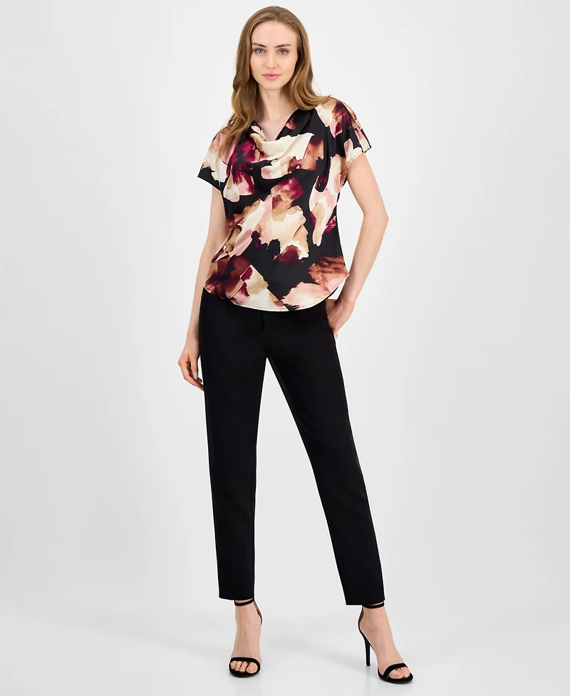 Anne Klein Women's Satin Printed Cowlneck Blouse