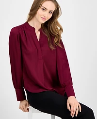Anne Klein Women's Satin Pleated V-Neck Blouse