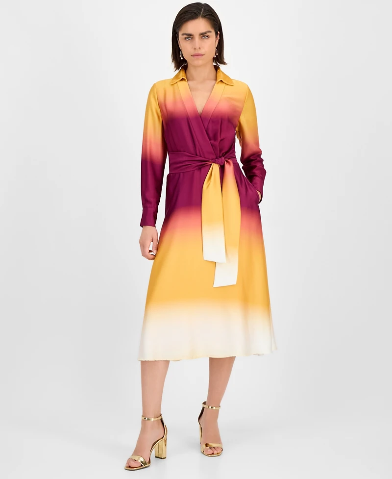 Tahari Asl Women's Ombre Faux-Wrap Dress
