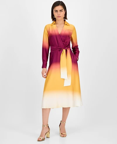 Tahari Asl Women's Ombre Faux-Wrap Dress