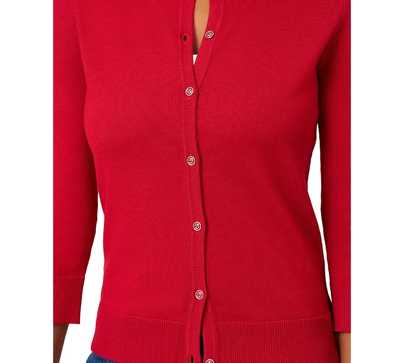 Melissa Paige Petite Crewneck 3/4-Sleeve Cardigan Sweater