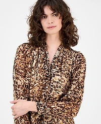 Anne Klein Women's Printed Pleated-Sleeve Button-Front Top