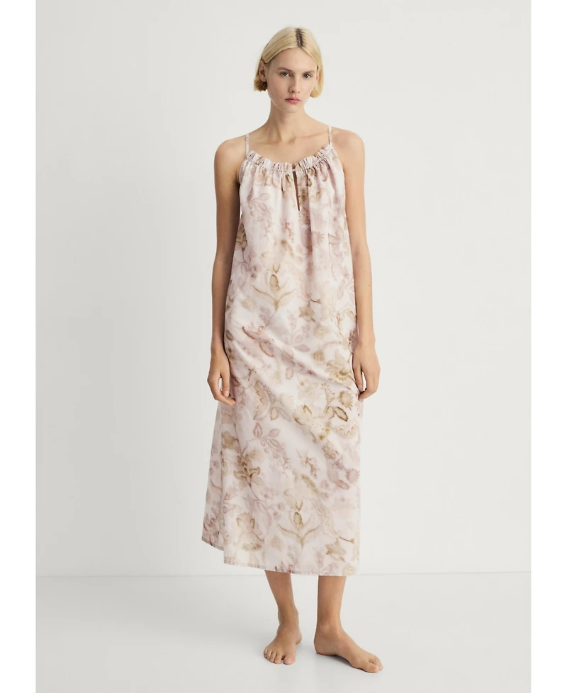 Mango Women's Floral Print Cotton Nightgown