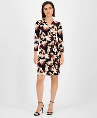 Anne Klein Petite Printed Faux-Wrap 3/4-Sleeve Dress