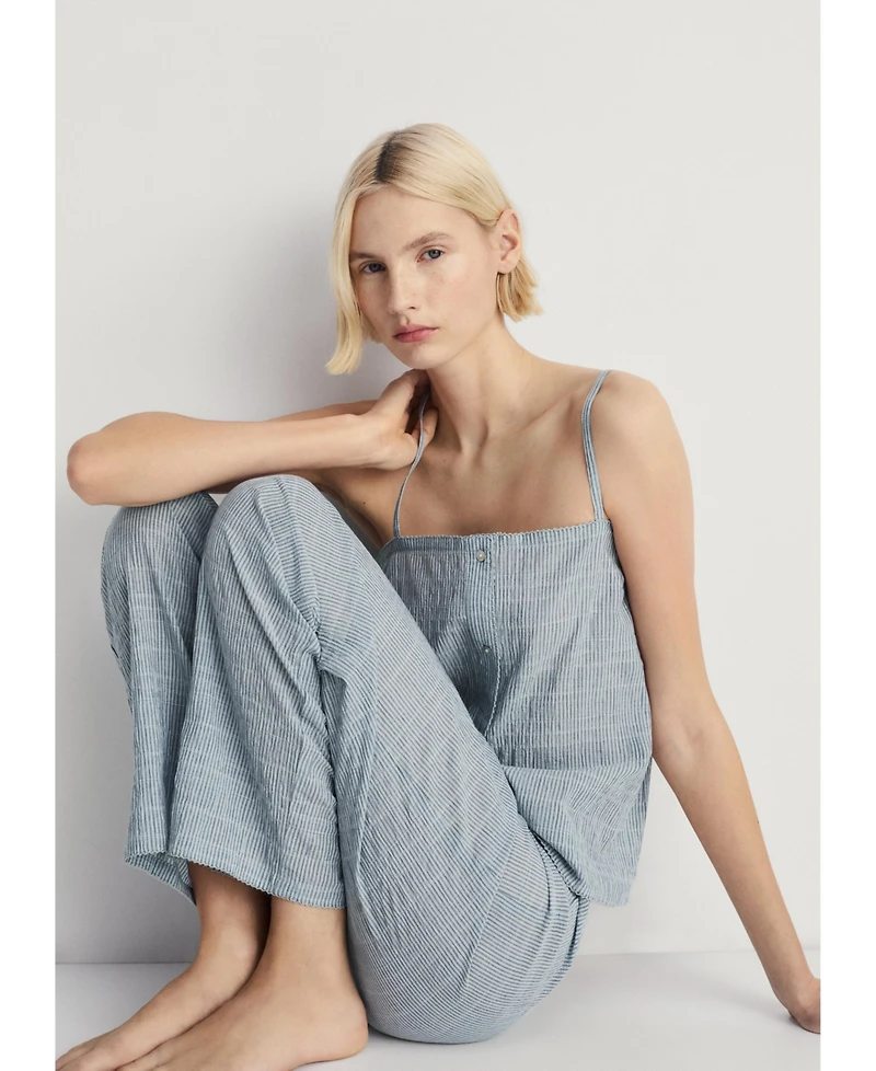 Mango Women's Cotton Striped Woven Seersucker Pajama Pants