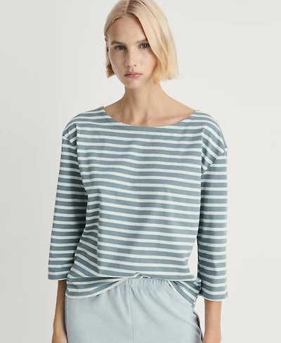 Mango Women's Woven Cotton Striped T-Shirt