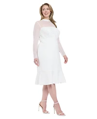 London Times Plus Beaded Illusion Mock-Neck Midi Dress