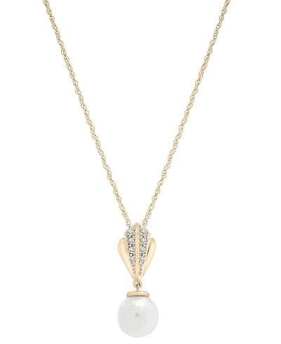 Cultured Freshwater Pearl (7mm) & Diamond (1/20 ct. t.w.) 18" Pendant Necklace in 10k Gold
