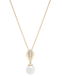 Cultured Freshwater Pearl (7mm) & Diamond (1/20 ct. t.w.) 18" Pendant Necklace in 10k Gold