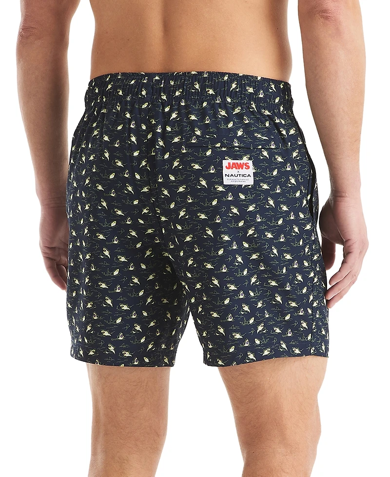Jaws x Nautica Men's Classic-Fit Active Stretch Quick-Dry Printed 6" Swim Trunks