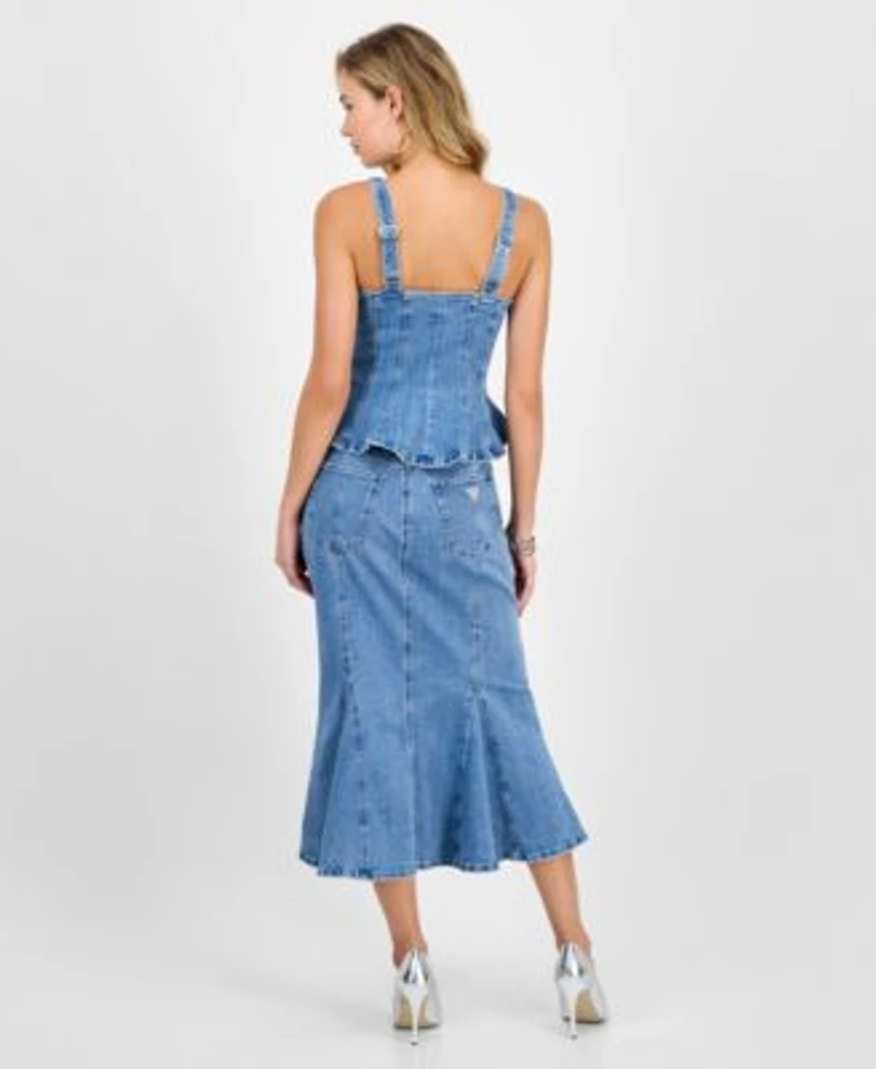 Guess Womens Anika Denim Peplum Top Lia Denim Midi Skirt