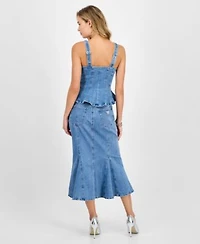 Guess Womens Anika Denim Peplum Top Lia Denim Midi Skirt