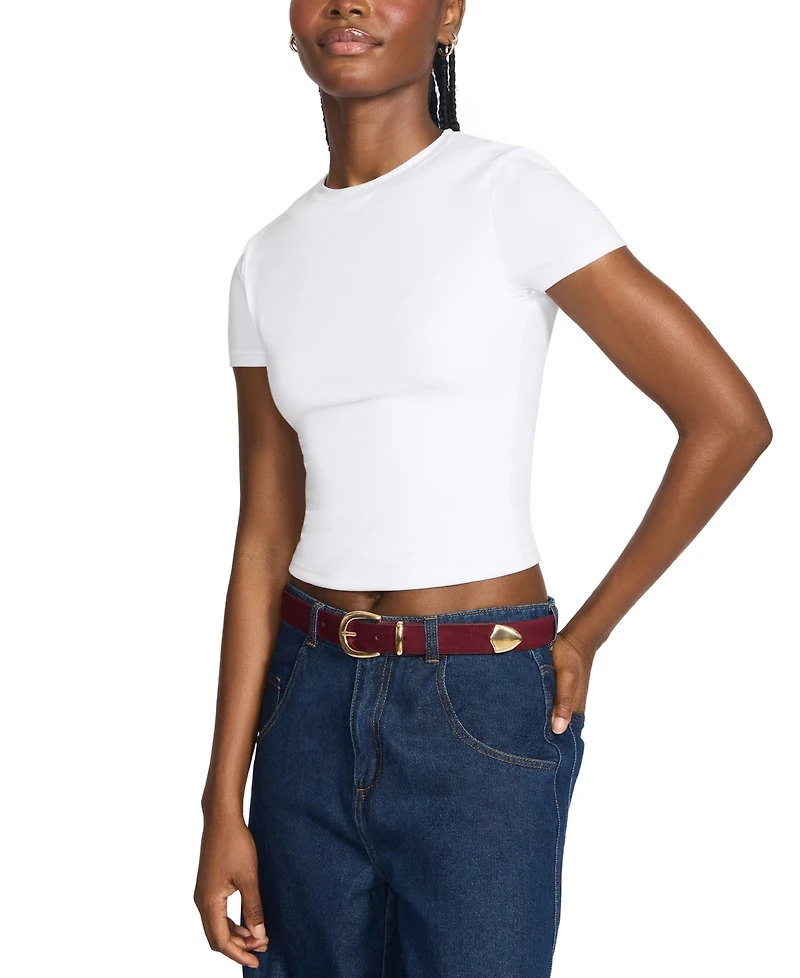 Steve Madden Rounded-Buckle Faux-Leather Belts, Set of 2