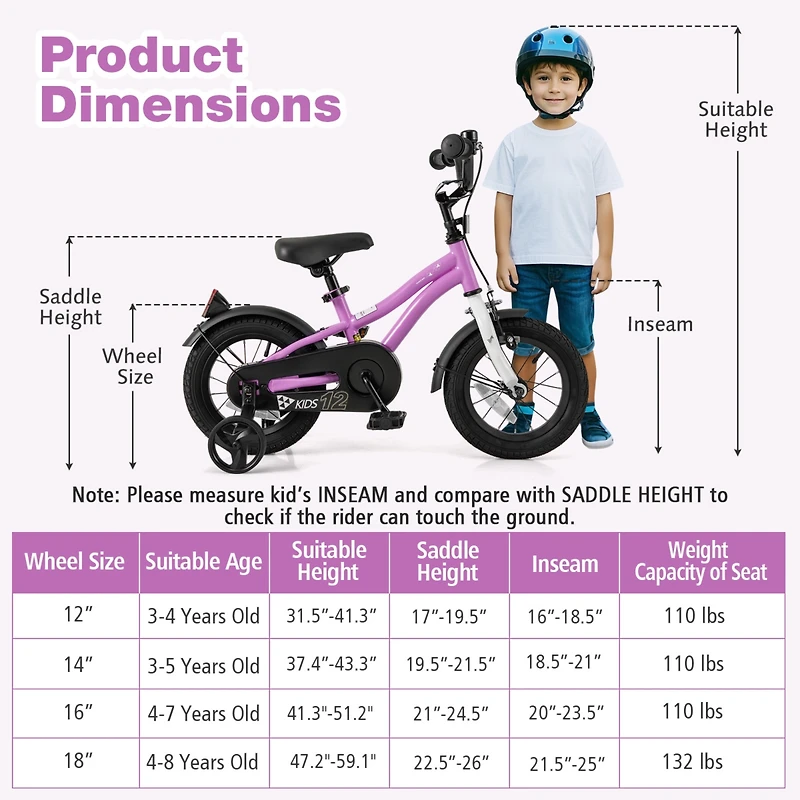 Kids Bicycle with Dual Brakes and Training Wheels for Beginner Riders