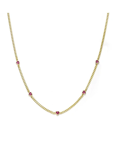 14K Gold Plated with Red Heart Accents Chain Necklace