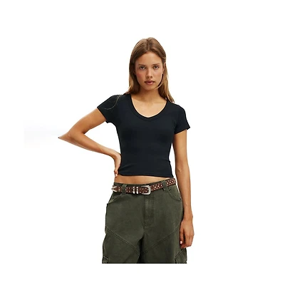 Cotton On Women's Goldie Rib V Neck Short Sleeve
