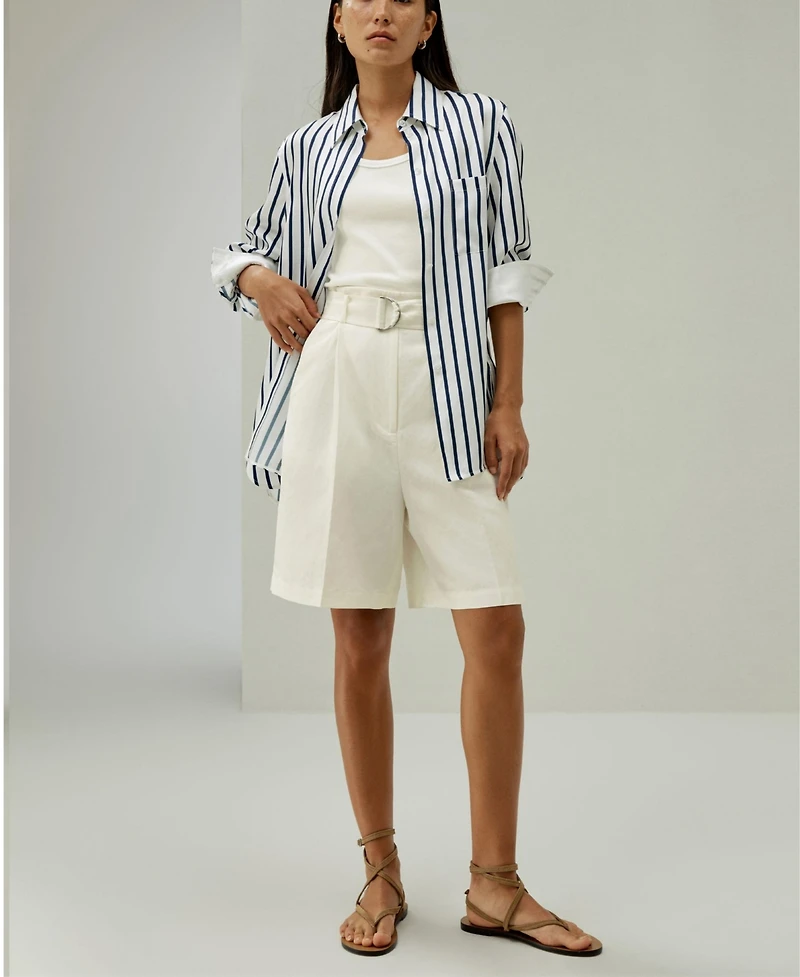 Lilysilk Women's Chic Silk-Linen Blend Bermuda Shorts