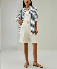 Lilysilk Women's Chic Silk-Linen Blend Bermuda Shorts