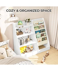 4-Tier Kids Bookshelf and Toy Storage Organizer with Anti-Tipping Kits for Safe