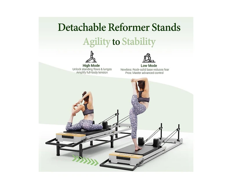 Mikolo 91" Adjustable Height Pilates Reformer – Piano Wire Springs, Jump Board, Foldable Design