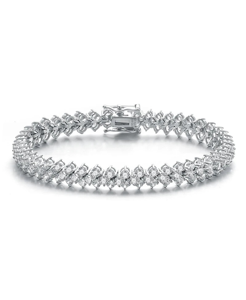 Sterling Silver White Gold Plating with Clear Cubic Zirconia Three Row Tennis Bracelet
