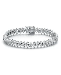 Sterling Silver White Gold Plating with Clear Cubic Zirconia Three Row Tennis Bracelet