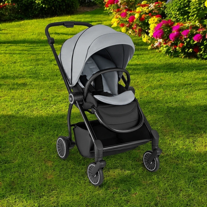 Slickblue Toddler Foldable Pram Stroller with Reversible Seat Reclining Backrest