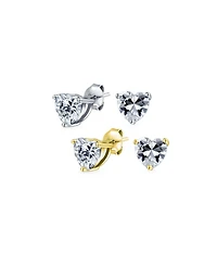 Bling Jewelry Set of 2 1CT Heart Shaped Cz Stud Earrings Rose Gold Plated Sterling Silver 7MM